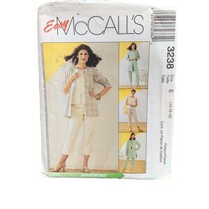 Easy McCalls 3238 Sewing Pattern Misses Shirt Jacket Pants Sizes 14-18
